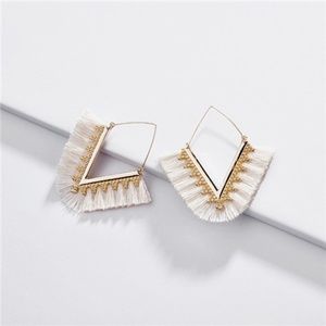 White Fringe Hoop Earrings